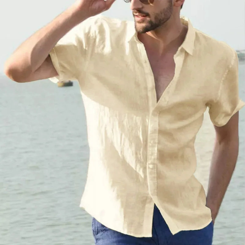Men's Cotton Linen Short Sleeve Summer Shirt