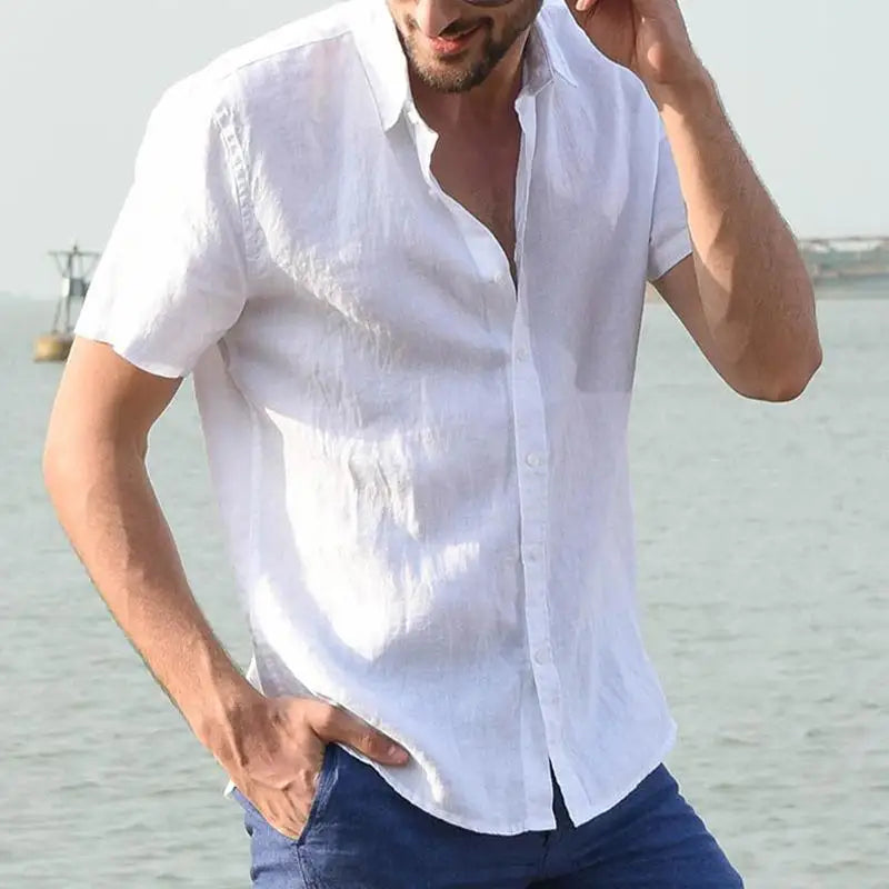 Men's Cotton Linen Short Sleeve Summer Shirt