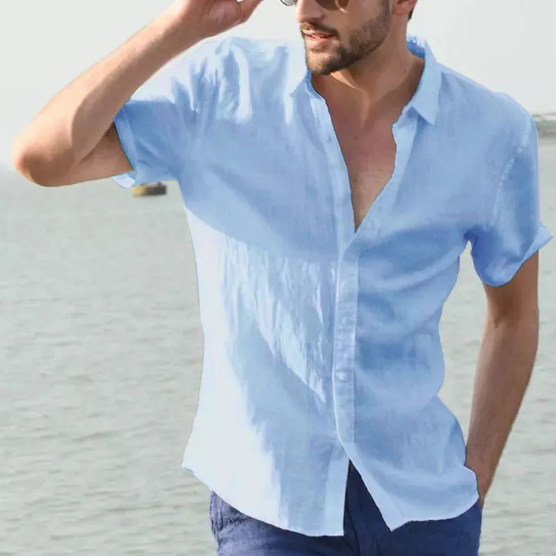 Men's Cotton Linen Short Sleeve Summer Shirt