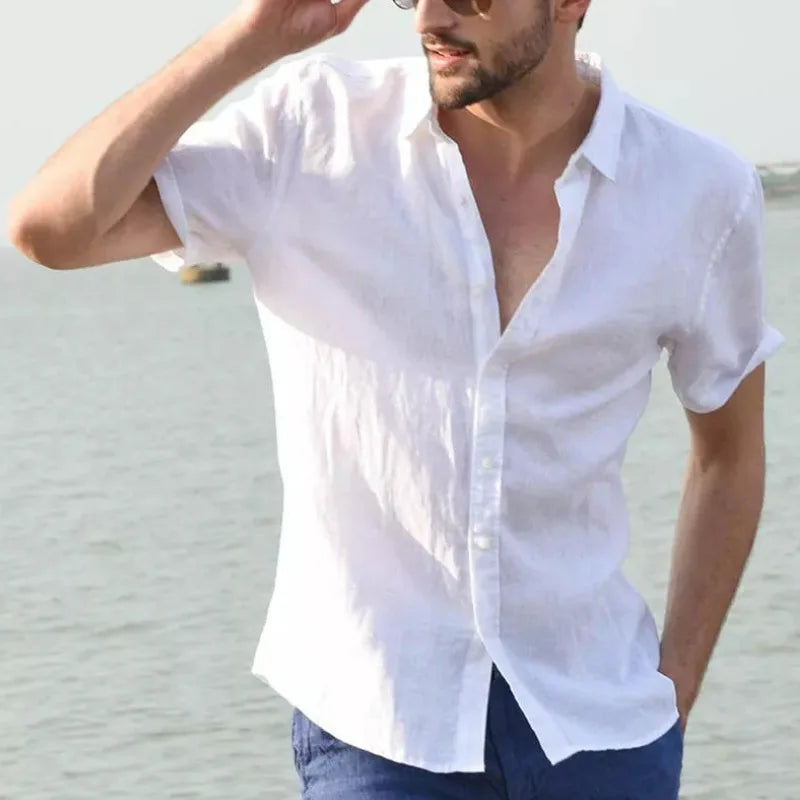 Men's Cotton Linen Short Sleeve Summer Shirt