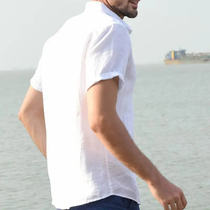 Men's Cotton Linen Short Sleeve Summer Shirt